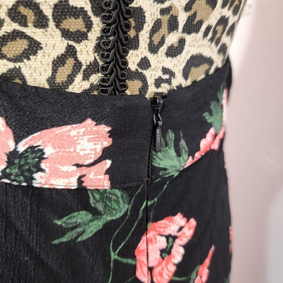 Black Midi Dress with Pink Floral Print and Deep V Neck - Picture 10 of 12